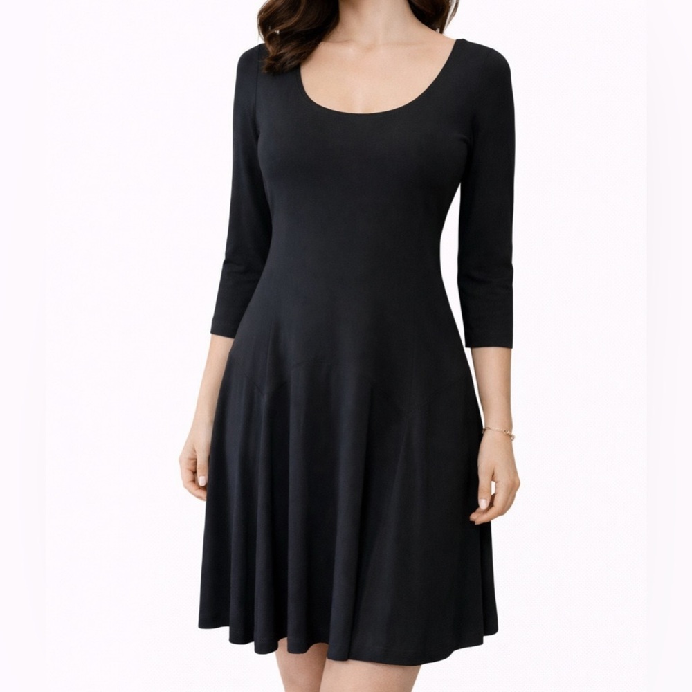 Ralph Lauren Dress Black 6 P 6P Stretch A Line 3/4 Sleeve w Bra Washable